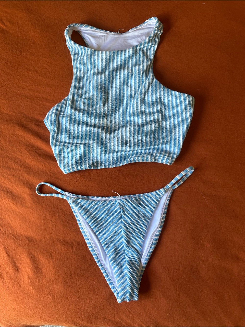 Rythym x free people Striped Blue & White Ribbed Bikini Set